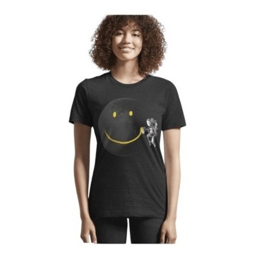 Threadless Make A Smile Graphic Tee Black‎ Astronaut Graffiti Moon Smile Emoji S